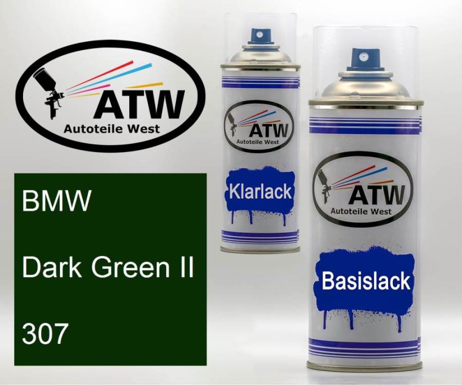 BMW, Dark Green II, 307: 400ml Sprühdose + 400ml Klarlack - Set, von ATW Autoteile West.